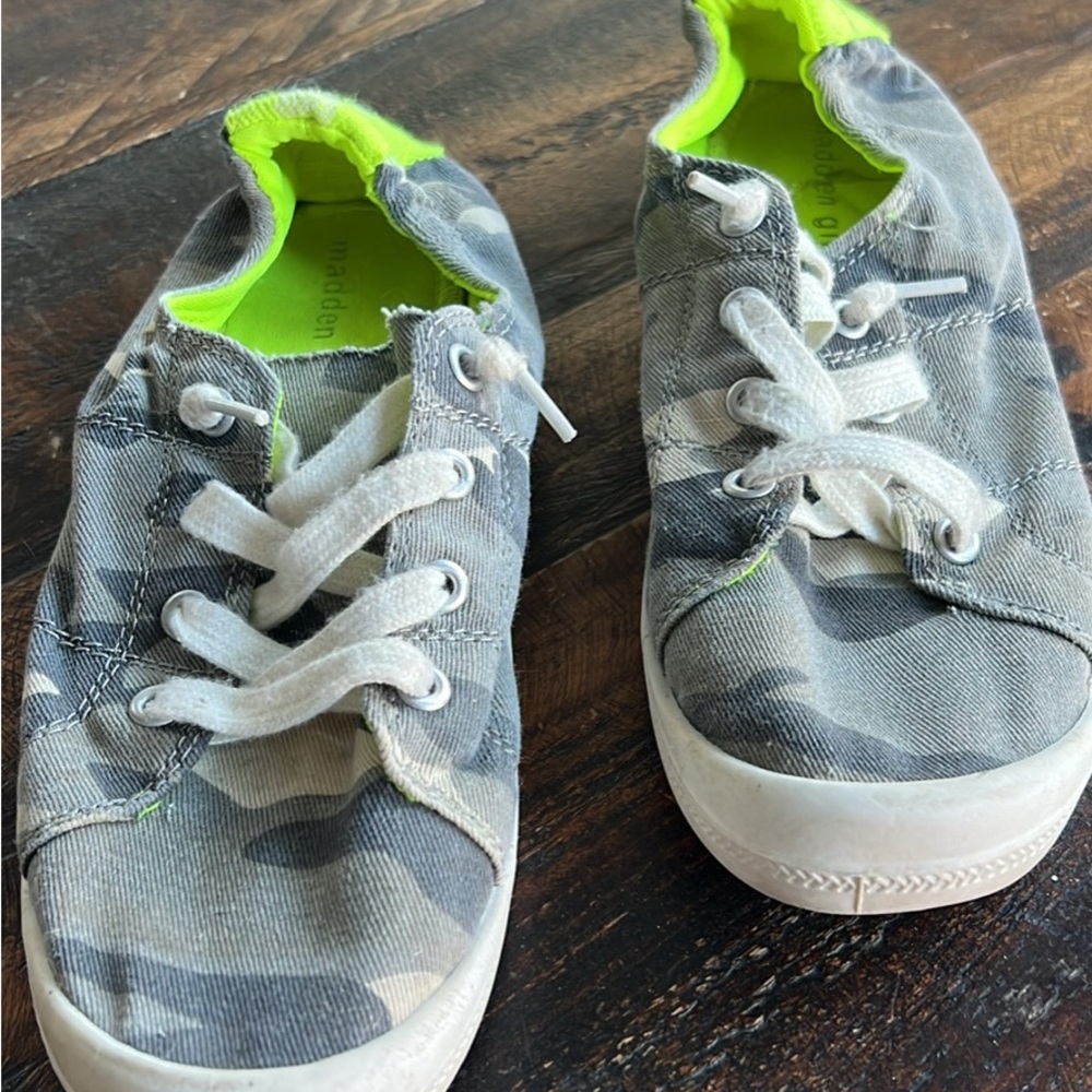 Madden Girl Camo Sneakers with Bright Green Interior